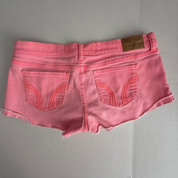 Hollister Wmn’s Neon Pink Micro Mini Denim Shorts Distressed Hem Jean | Sz 29x9 - Picture 9 of 17